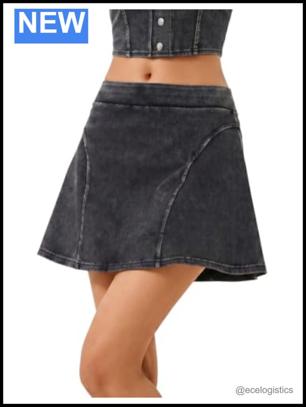 Women's High Waisted A-Line Denim Skort with Built-in Shorts 4-Way Stretch